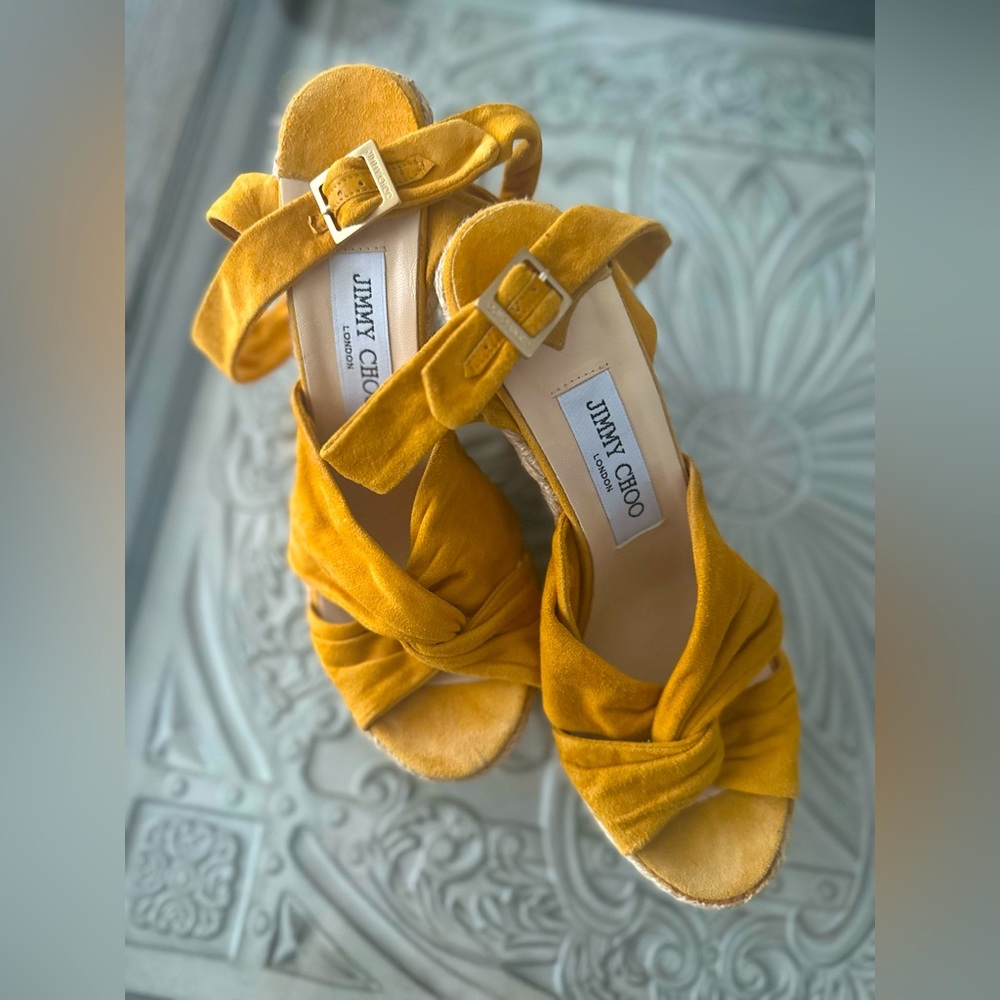 Jimmy Choo wedges, size 8, mustard yellow